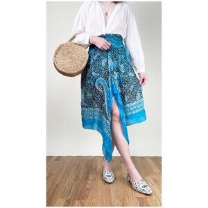 Vintage 100% Silk Y2K 90s Floral Print Midi Skirt Tunic Top Boho Hippie Bohemian